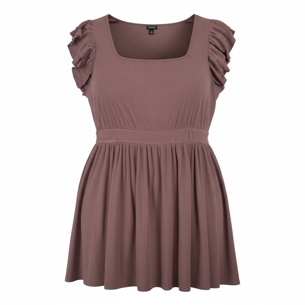 Torrid Mini Knit Ruffle Skater Dress Mauve Rose Plus 4 4X